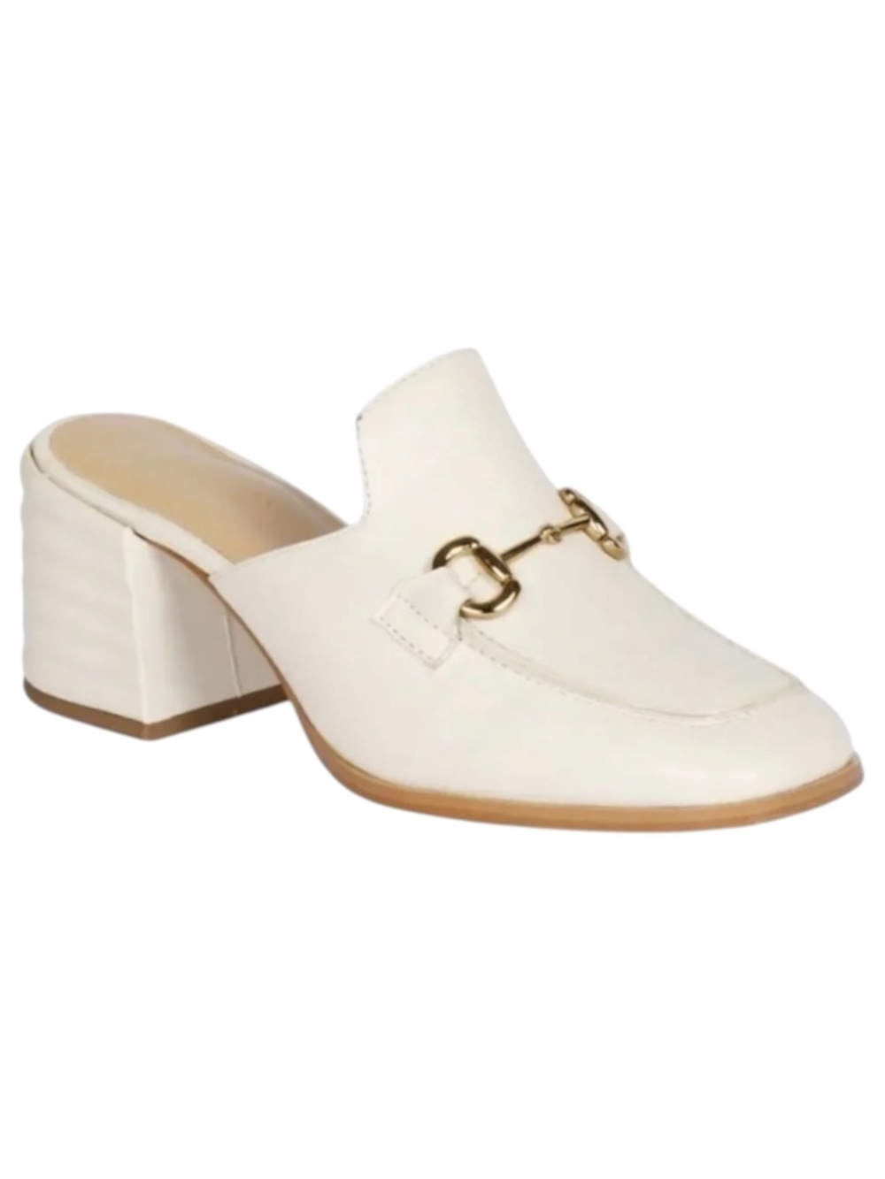 Saint G Jasmine Off White Leather Horsebit Block Heel Mules Size 11 NWOB